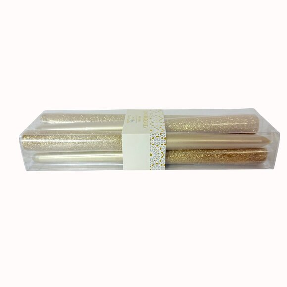 Holiday Metallic Gold Glitter Taper Candles Two Tone Set Of 6 By Cynthia Rowley - Picture 5 of 16